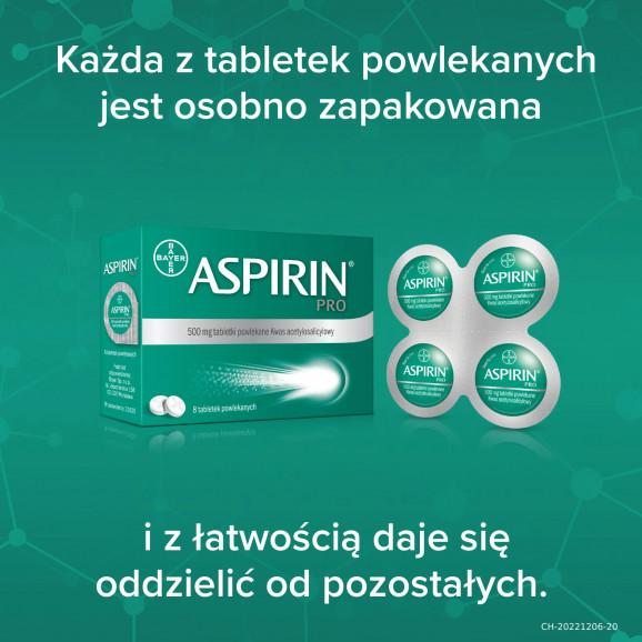 Aspirin Pro 500 mg, tabletki powlekane, 8 sztuk - zdjęcie produktu