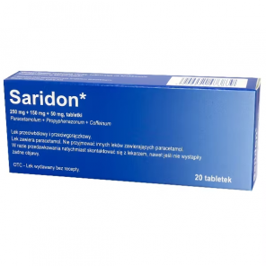 Saridon 250mg+150mg+50mg (20 tabletek) - lek przeciwbólowy i przeciwgorączkowy - zdjęcie produktu
