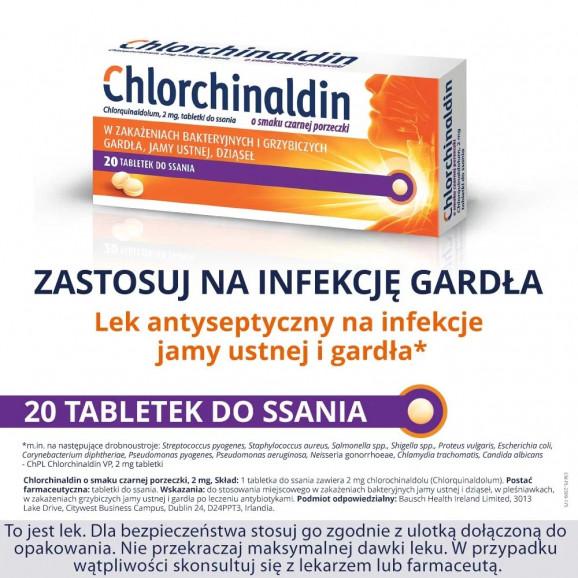 Chlorchinaldin o smaku czarnej porzeczki 2 mg – lek bez recepty (20 tabletek) - zdjęcie produktu