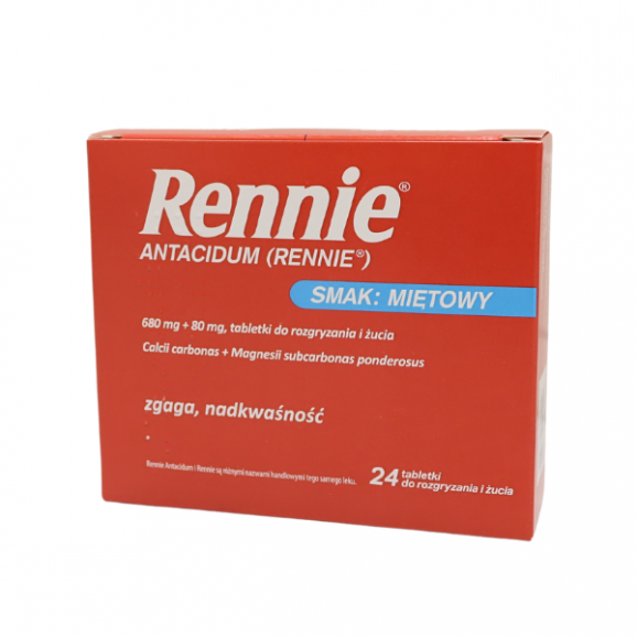 Rennie Antacidum – tabletki do żucia, smak miętowy (24 szt.) Rennie Antacidum – tabletki do żucia, smak miętowy (24 szt.) - zdjęcie produktu