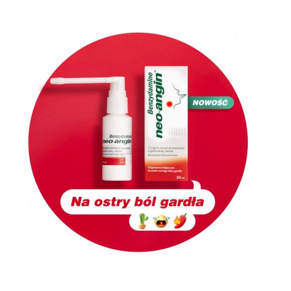 Benzydamine Neo-Angin 1,5 mg/ml – aerozol do gardła (30 ml) Benzydamine Neo-Angin 1,5 mg/ml – aerozol do gardła (30 ml) - zdjęcie produktu