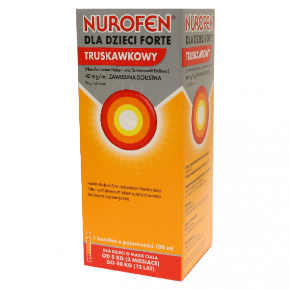 Nurofen Forte dla dzieci, smak truskawkowy – lek bez recepty (150 ml) - zdjęcie produktu