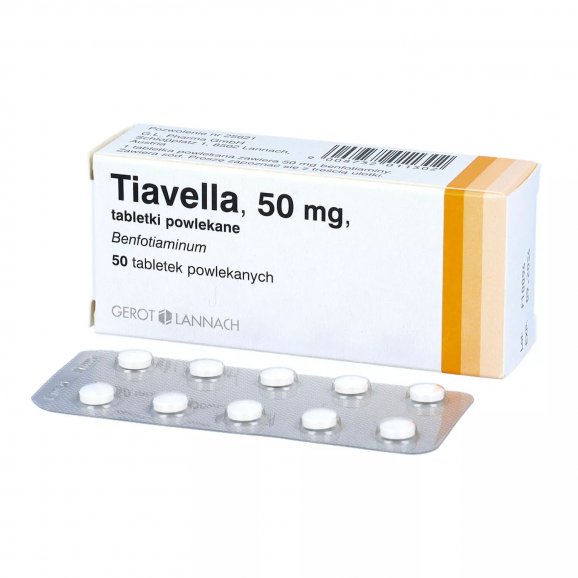 Tiavella – lek na niedobór witaminy B1 50 mg, (50 tabletek powlekanych) Tiavella – lek na niedobór witaminy B1 50 mg, (50 tabletek powlekanych) - zdjęcie produktu