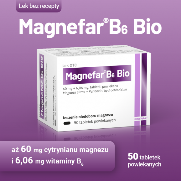 Magnefar B6 Bio – lek na niedobory magnezu (50 tabletek) Magnefar B6 Bio – lek na niedobory magnezu (50 tabletek) - zdjęcie produktu