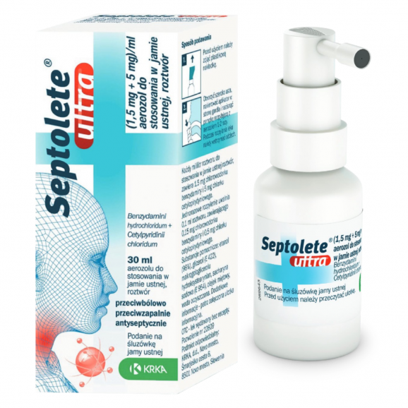 Septolete Ultra aerozol do stosowania w jamie ustnej (30 ml) Septolete Ultra aerozol do stosowania w jamie ustnej (30 ml) - zdjęcie produktu