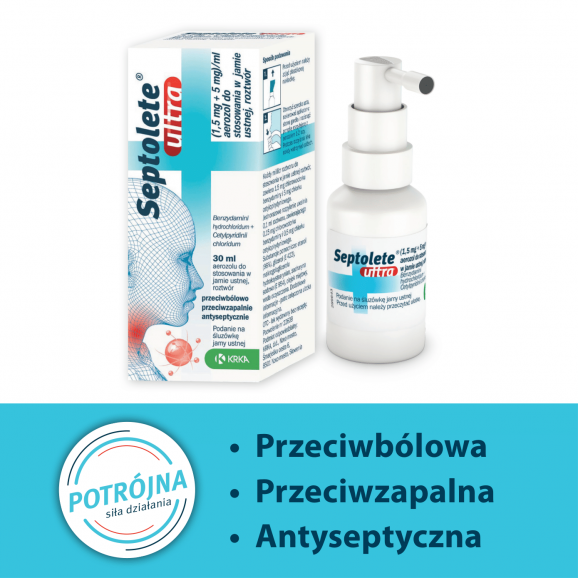 Septolete Ultra aerozol do stosowania w jamie ustnej (30 ml) Septolete Ultra aerozol do stosowania w jamie ustnej (30 ml) - zdjęcie produktu