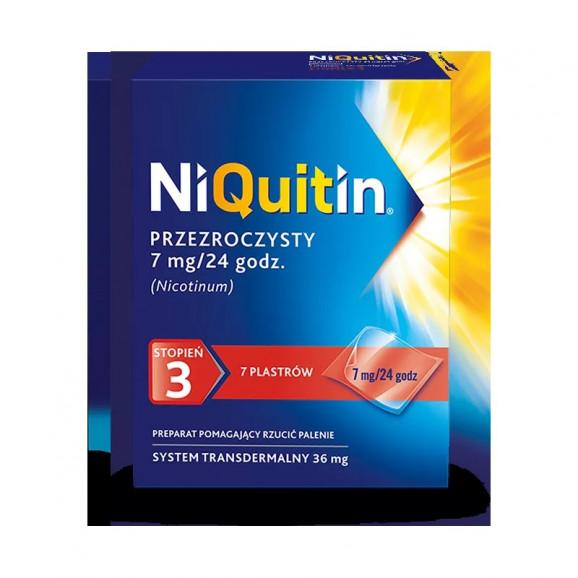 NiQuitin 7 mg/24 h system transdermalny – lek na rzucenie palenia (7 plastrów) NiQuitin 7 mg/24 h system transdermalny – lek na rzucenie palenia (7 plastrów) - zdjęcie produktu