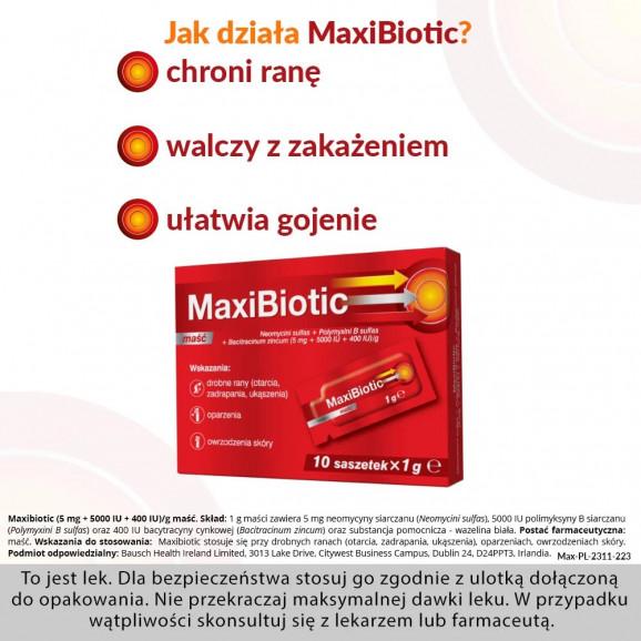 Maxibiotic (5 mg + 5000 UI + 400 UI)/ g, maść, 1 g x 10 saszetek - zdjęcie produktu