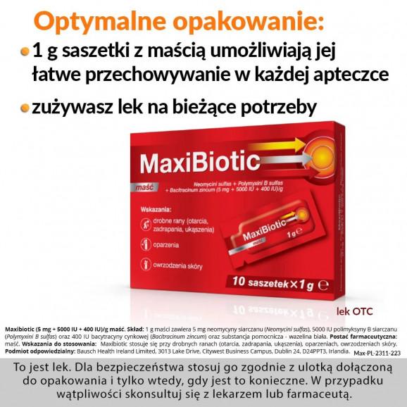 Maxibiotic (5 mg + 5000 UI + 400 UI)/ g, maść, 1 g x 10 saszetek - zdjęcie produktu