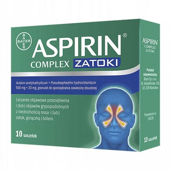 Aspirin Complex Zatoki, 500 mg + 30 mg, granulat, 10 saszetek Aspirin Complex Zatoki, 500 mg + 30 mg, granulat, 10 saszetek - zdjęcie produktu