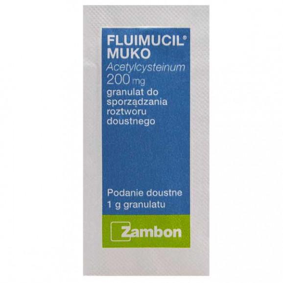 Fluimucil Muko 200 mg – granulat do sporządzania roztworu doustnego (20 saszetek) Fluimucil Muko 200 mg – granulat do sporządzania roztworu doustnego (20 saszetek) - zdjęcie produktu