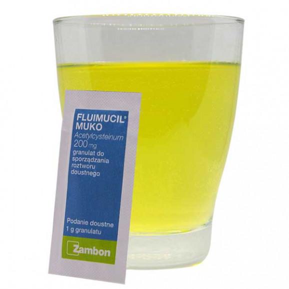 Fluimucil Muko 200 mg – granulat do sporządzania roztworu doustnego (20 saszetek) Fluimucil Muko 200 mg – granulat do sporządzania roztworu doustnego (20 saszetek) - zdjęcie produktu