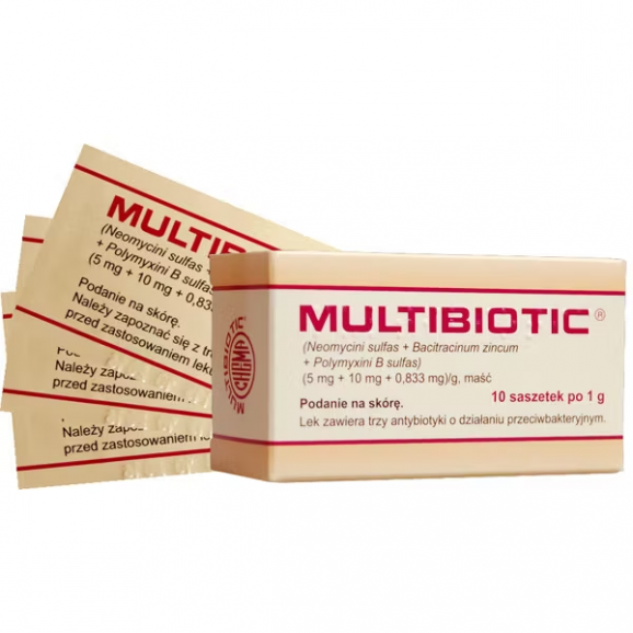 Multibiotic, maść z 3 antybiotykami (10 saszetek po 1 g) Multibiotic, maść z 3 antybiotykami (10 saszetek po 1 g) - zdjęcie produktu