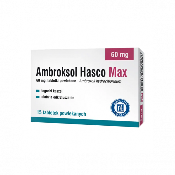 Ambroksol Hasco Max 60 mg, 15 tabletek powlekanych Ambroksol Hasco Max 60 mg, 15 tabletek powlekanych - zdjęcie produktu