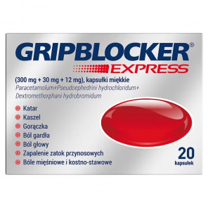 Gripblocker Express, 20 kapsułek – lek na objawy przeziębienia i grypy - zdjęcie produktu
