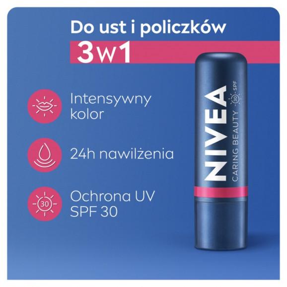 Nivea Caring Beauty 3w1 Pielęgnująca Pomadka do Ust Pink (4,8g) - zdjęcie produktu