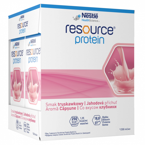 Nestle Resource Protein smak truskawkowy – dietetyczny środek spożywczy w płynie (4 x 200 ml) - zdjęcie produktu