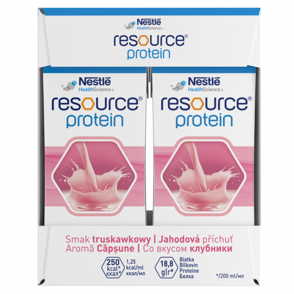 Nestle Resource Protein smak truskawkowy – dietetyczny środek spożywczy w płynie (4 x 200 ml) - zdjęcie produktu