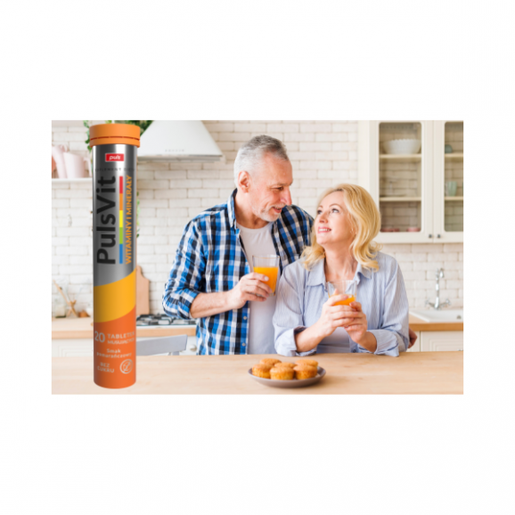 PulsVit Witaminy i Minerały PULS, smak pomarańczowy, tabletki musujące, 20 sztuk - zdjęcie produktu