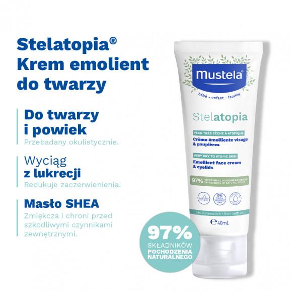Mustela Stelatopia Krem emolientowy do twarzy, skóra atopowa, 40 ml Mustela Stelatopia Krem emolientowy do twarzy, skóra atopowa, 40 ml - zdjęcie produktu