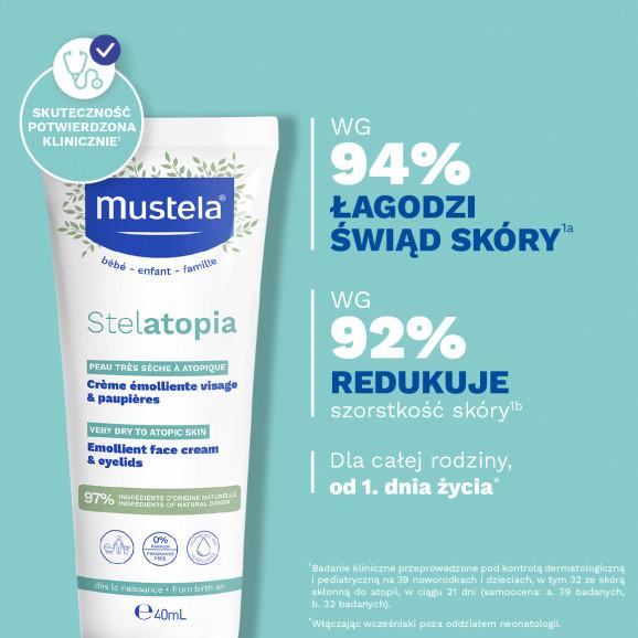 Mustela Stelatopia Krem emolientowy do twarzy, skóra atopowa, 40 ml Mustela Stelatopia Krem emolientowy do twarzy, skóra atopowa, 40 ml - zdjęcie produktu