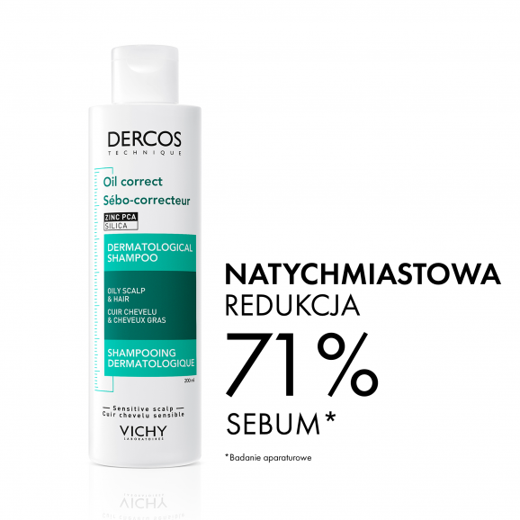 Vichy Dercos Oil Correct, szampon normalizujący, włosy przetłuszczające się, 200 ml - zdjęcie produktu