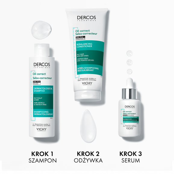 Vichy Dercos Oil Correct, szampon normalizujący, włosy przetłuszczające się, 200 ml - zdjęcie produktu