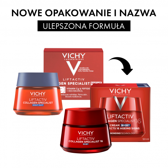 Vichy Liftactiv Collagen Specialist, przeciwzmarszczkowy krem z witaminą Cg i peptydami na noc, 50 ml - zdjęcie produktu