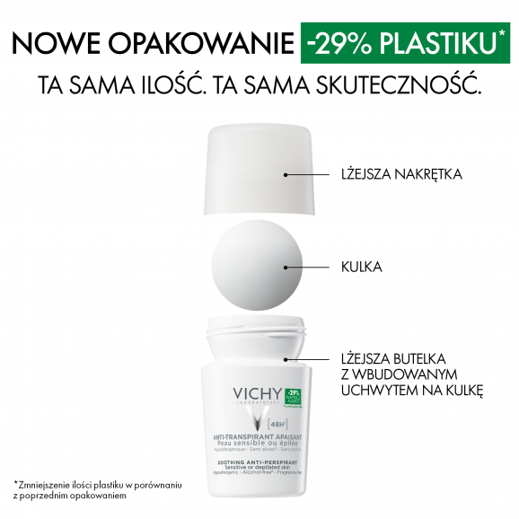 Vichy, kojący antyperspirant roll-on do skóry wrażliwej lub po depilacji, 50 ml - zdjęcie produktu