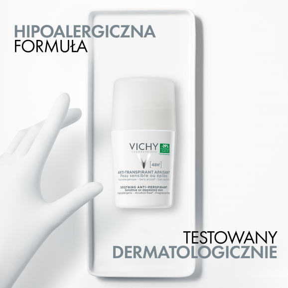Vichy, kojący antyperspirant roll-on do skóry wrażliwej lub po depilacji, 50 ml - zdjęcie produktu