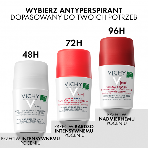 Vichy, kojący antyperspirant roll-on do skóry wrażliwej lub po depilacji, 50 ml - zdjęcie produktu