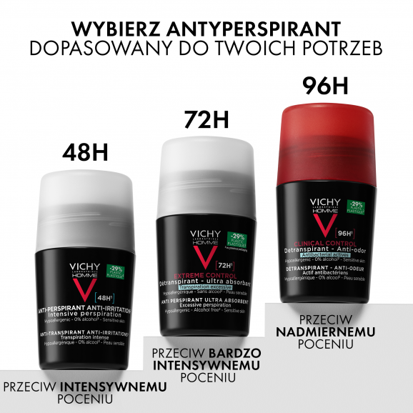 Vichy Homme Antyperspirant roll-on dla mężczyzn, 72-godzinna ochrona, 50 ml - zdjęcie produktu