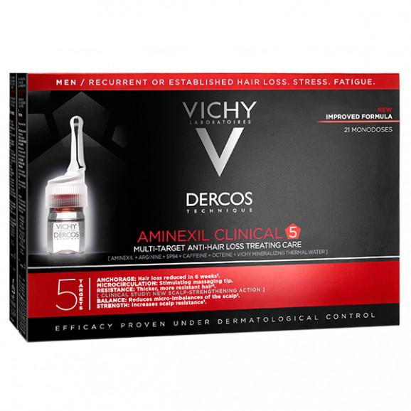 Vichy Dercos Aminexil Clinical 5 – kuracja przeciw wypadaniu włosów dla mężczyzn (21 ampułek po 6 ml) - zdjęcie produktu