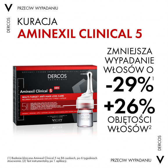 Vichy Dercos Aminexil Clinical 5 – kuracja przeciw wypadaniu włosów dla mężczyzn (21 ampułek po 6 ml) Vichy Dercos Aminexil Clinical 5 – kuracja przeciw wypadaniu włosów dla mężczyzn (21 ampułek po 6 ml) - zdjęcie produktu