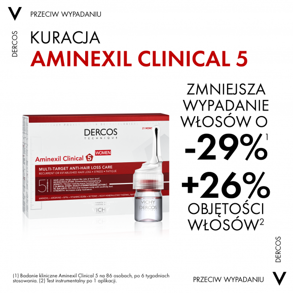 Vichy Dercos Aminexil Clinical 5 Women – kuracja przeciw wypadaniu włosów (21 ampułek) - kosmetyk - zdjęcie produktu
