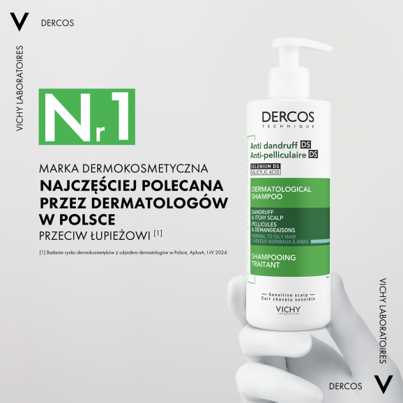 Vichy Dercos Anti Dandruff DS – szampon przeciwłupieżowy, włosy normalne i przetłuszczające się, 390 ml - zdjęcie produktu