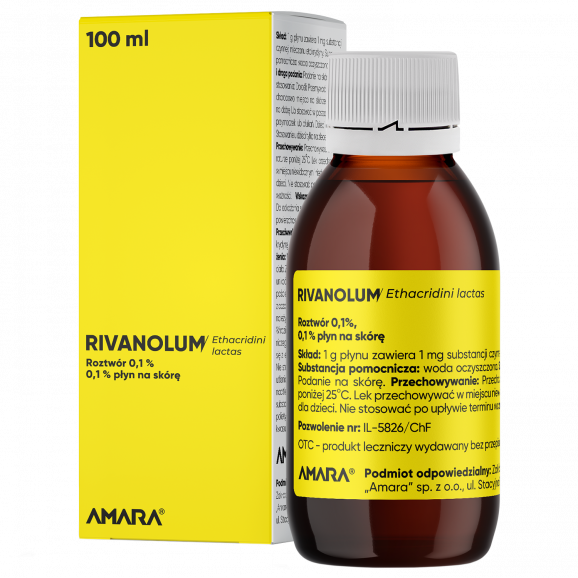 Rivanolum 0,1% roztwór, 250 ml - płyn do stosowania na skórę (Amara) Rivanolum 0,1% roztwór, 250 ml - płyn do stosowania na skórę (Amara) - zdjęcie produktu