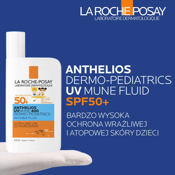 La Roche-Posay Anthelios UVMune 400 Dermo-Pediatrics, fluid ochronny do twarzy dla dzieci, SPF 50+, 50 m La Roche-Posay Anthelios UVMune 400 Dermo-Pediatrics, fluid ochronny do twarzy dla dzieci, SPF 50+, 50 m - zdjęcie produktu