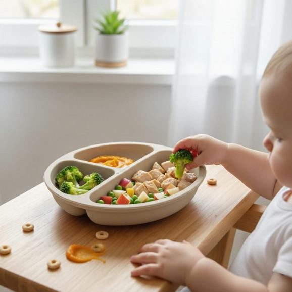 Talerzyk silikonowy z podziałką i przyssawkami (beżowy) Bocioland, 1 szt. - zdjęcie produktu