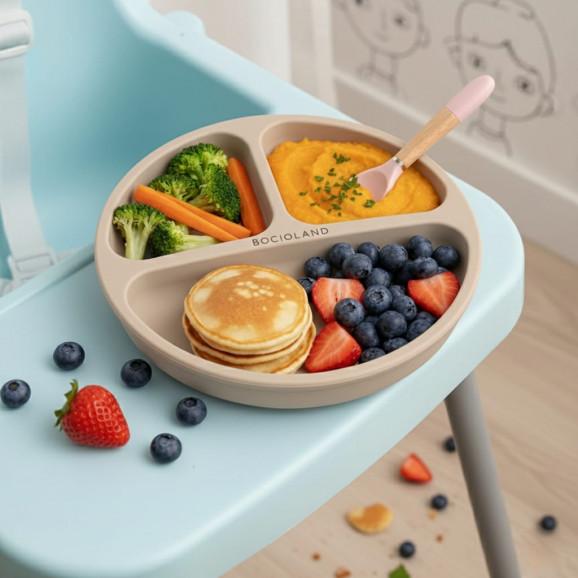 Talerzyk silikonowy z podziałką i przyssawkami (beżowy) Bocioland, 1 szt. - zdjęcie produktu