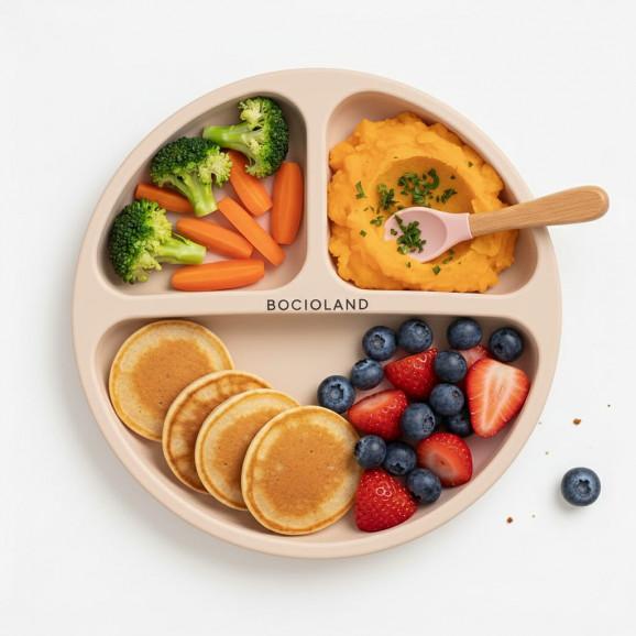 Talerzyk silikonowy z podziałką i przyssawkami (beżowy) Bocioland, 1 szt. - zdjęcie produktu