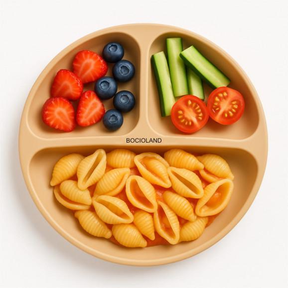 Talerzyk silikonowy z podziałką i przyssawkami (beżowy) Bocioland, 1 szt. - zdjęcie produktu