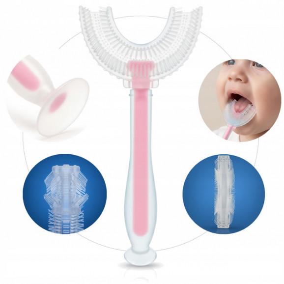 Silikonowa szczoteczka do zębów dla dzieci w kształcie U (różowa) Bocioland Silikonowa szczoteczka do zębów dla dzieci w kształcie U (różowa) Bocioland - zdjęcie produktu