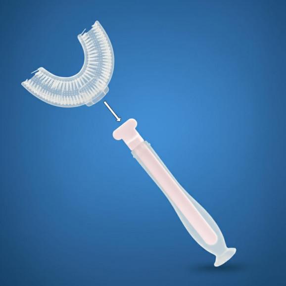 Silikonowa szczoteczka do zębów dla dzieci w kształcie U (różowa) Bocioland Silikonowa szczoteczka do zębów dla dzieci w kształcie U (różowa) Bocioland - zdjęcie produktu