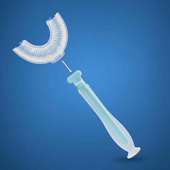 Silikonowa szczoteczka do zębów dla dzieci w kształcie U (niebieska) Bocioland Silikonowa szczoteczka do zębów dla dzieci w kształcie U (niebieska) Bocioland - zdjęcie produktu