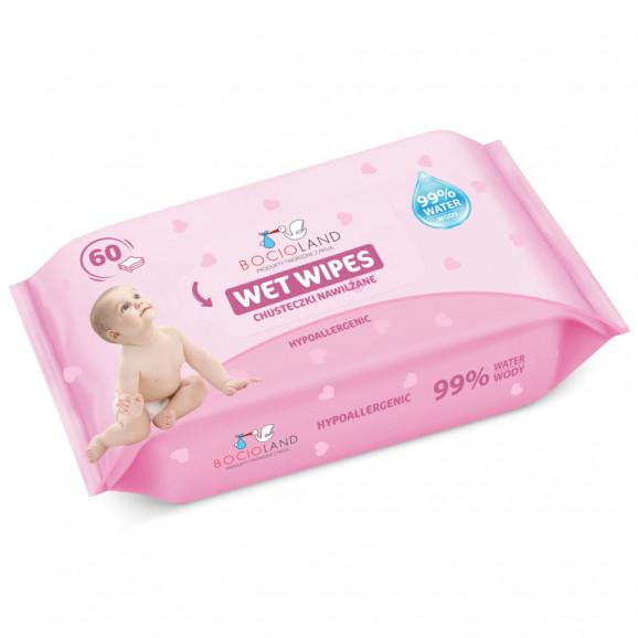 Bocioland Delikatne chusteczki nawilżane dla dzieci – 99% Wody (60 sztuk) - zdjęcie produktu