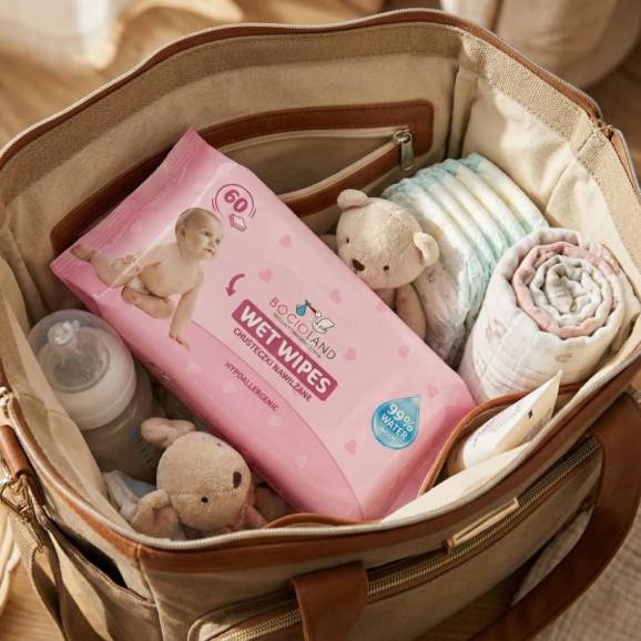 Bocioland Delikatne chusteczki nawilżane dla dzieci – 99% Wody (60 sztuk) - zdjęcie produktu