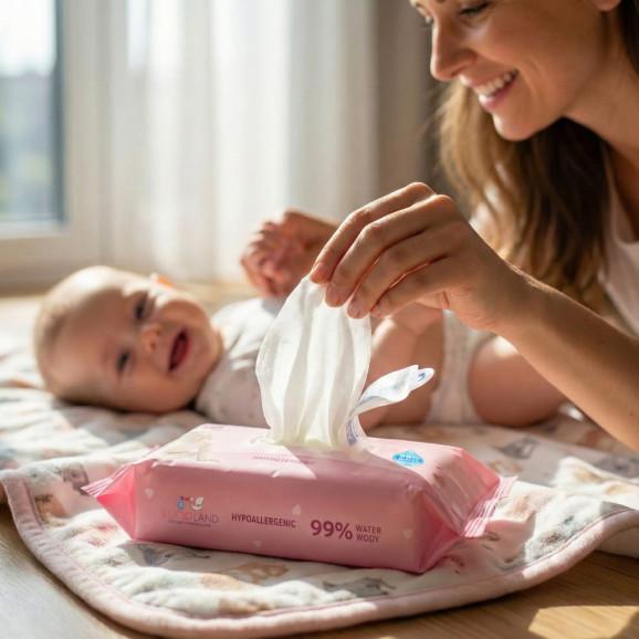 Bocioland Delikatne chusteczki nawilżane dla dzieci – 99% Wody (60 sztuk) - zdjęcie produktu