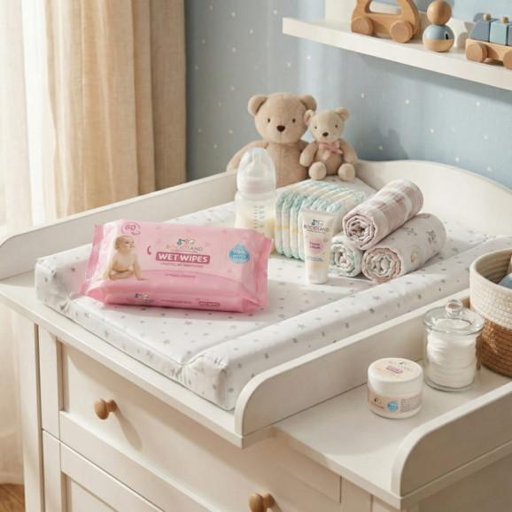 Bocioland Delikatne chusteczki nawilżane dla dzieci – 99% Wody (60 sztuk) - zdjęcie produktu