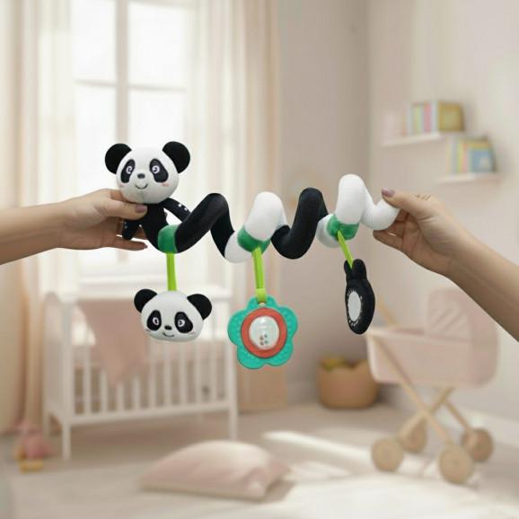 Zawieszka sensoryczna pluszowa Miś Panda z lusterkiem i grzechotką Bocioland - zdjęcie produktu